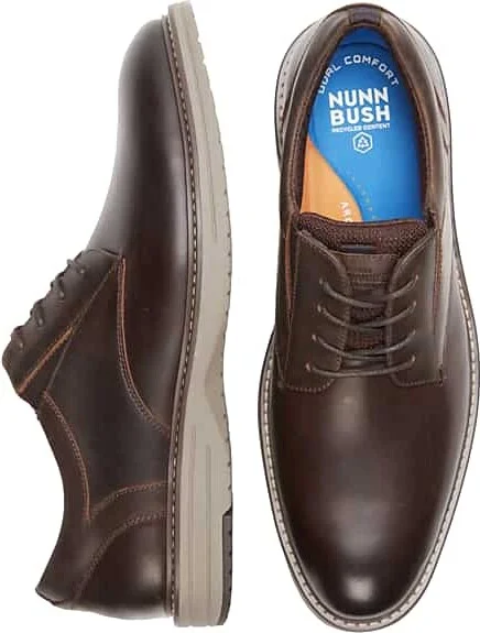 Nunn Bush Men's Griff Leather Plain Toe Oxfords Brown