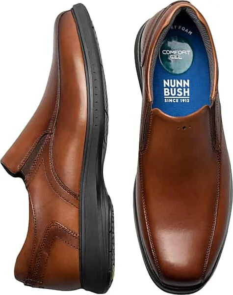 Nunn Bush Men's KORE PRO Leather Bicycle Toe Slip-On Loafers Cognac
