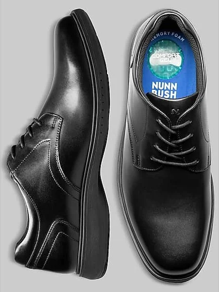 Nunn Bush Men's KORE PRO Leather Plain Toe Oxfords Black