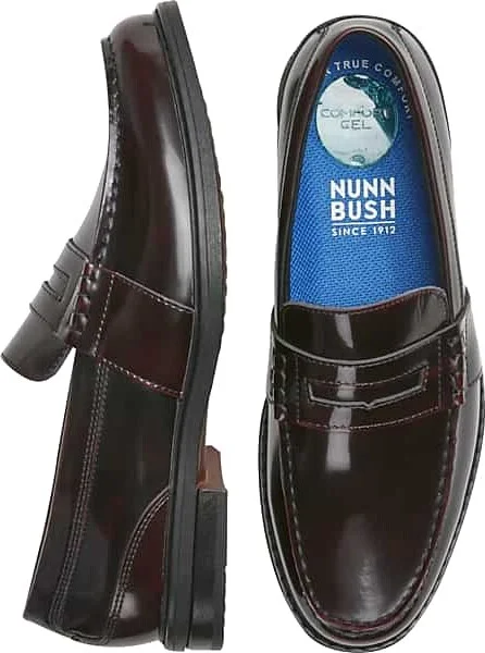Nunn Bush Men's Lincoln Leather Moc Toe Penny Loafers Burgundy