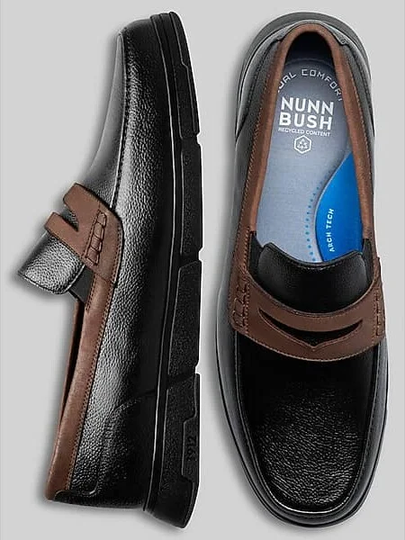 Nunn Bush Men's Luca Leather Moc Toe Penny Loafers Black