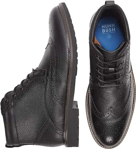 Nunn Bush Men's Odell II Leather Wingtip Lace-up Boots Black