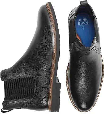 Nunn Bush Men's Otis II Leather Plain Toe Chelsea Boots Black