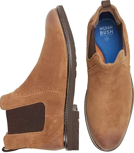 Nunn Bush Men's Otis II Suede Plain Toe Chelsea Boots Tan