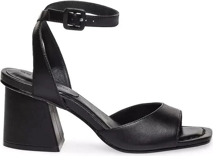 Nyack Slide Women's 11 Black Leather Ankle Strap Heeled Sandal ZPO1274