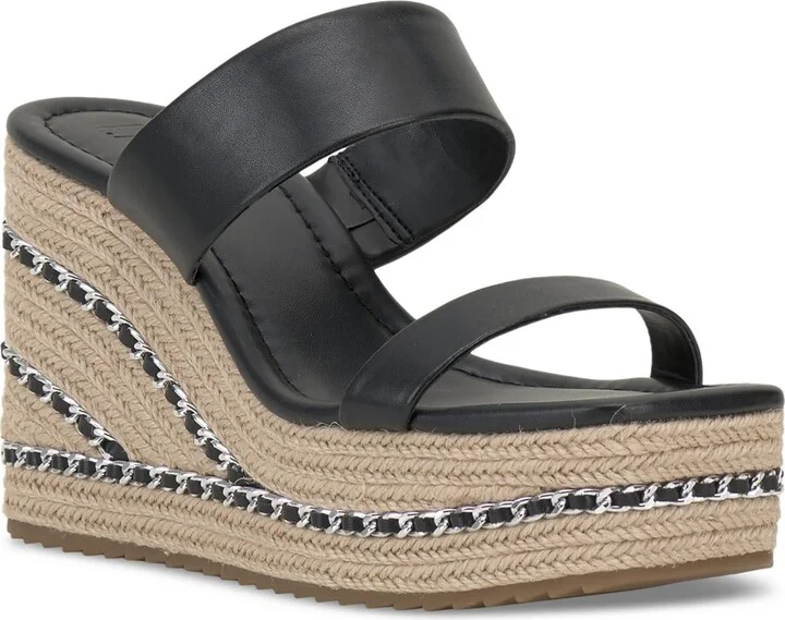 NYLANA Womens Square toe Manmade Wedge Sandals