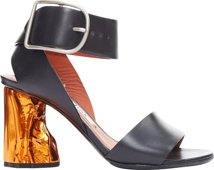 Obin metallic bark heel leather sandals