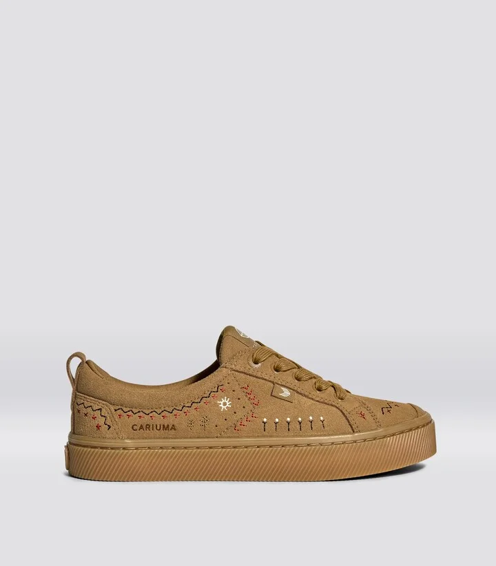 OCA Low All Camel Suede Embroidered Sneaker