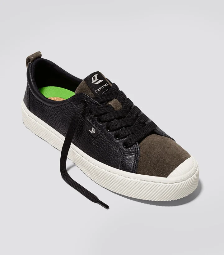OCA Low Black Premium Leather Dark Khaki Suede Sneaker Men - Image 2
