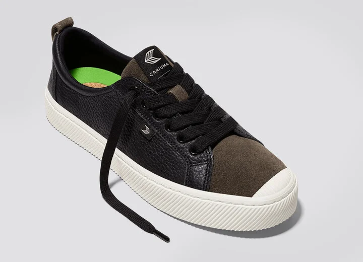 OCA Low Black Premium Leather Dark Khaki Suede Sneaker Men - Image 4