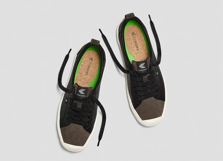 OCA Low Black Premium Leather Dark Khaki Suede Sneaker Men - Image 8