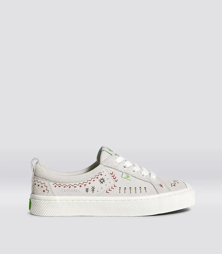 OCA Low Smoke White Suede Embroidered Sneaker