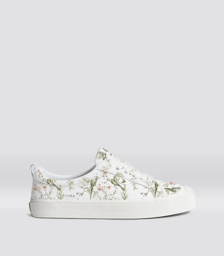 OCA Pebbled Leather White Khaki Parrot Print Women