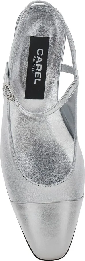 'oceano' Silver Colored Slingback Ballet Shoes With Contrasting Toe In Leather Woman - Image 4