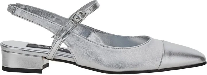 'oceano' Silver Colored Slingback Ballet Shoes With Contrasting Toe In Leather Woman