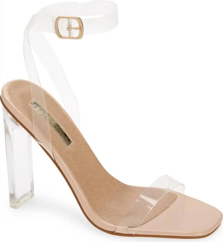 Odina Clear Strap Heel In Nude-Patent