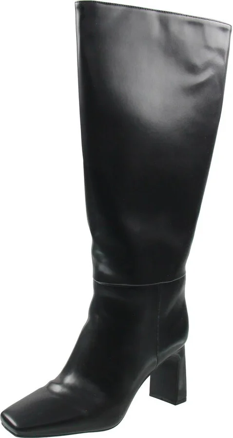 ODINA Womens Wide Calf Faux Leather Knee-High Boots