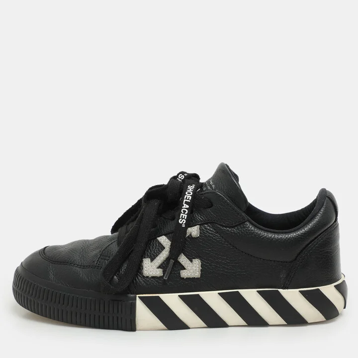 Off-White Black Leather Vulcanized Low Top Sneakers Size 37