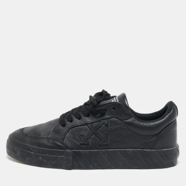 Off-White Black Leather Vulcanized Low Top Sneakers Size 40