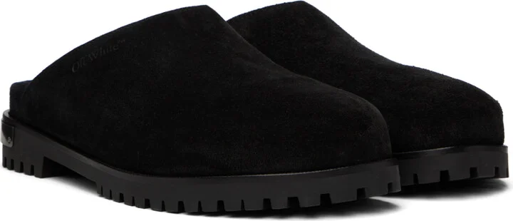 Off-White Black Metal Logo Suede Clogs - Image 4