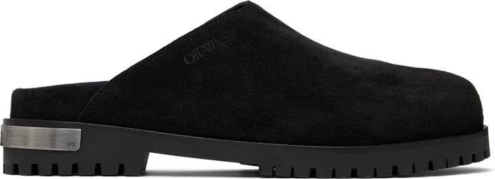 Off-White Black Metal Logo Suede Clogs