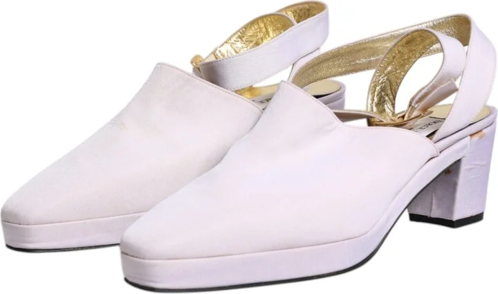 Off White Block Heel Slingback Sandals Women's Shoes (Pre-Owned) - Image 4