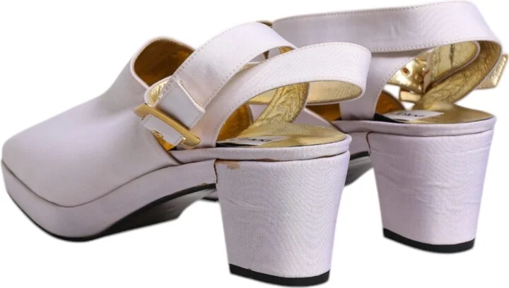 Off White Block Heel Slingback Sandals Women's Shoes (Pre-Owned) - Image 5