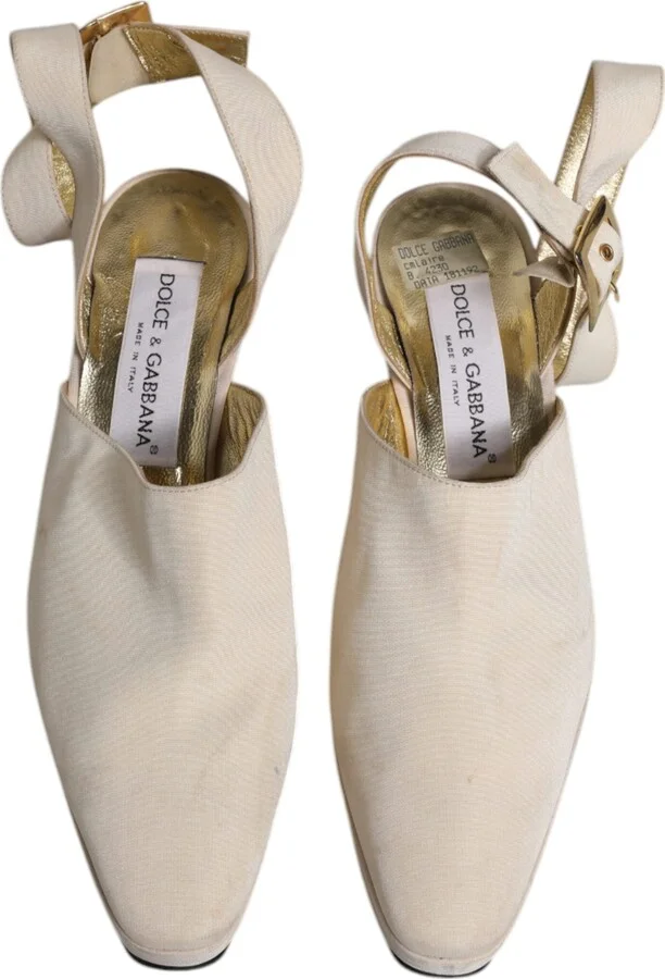 Off White Block Heels Slingback Sandals Women's Shoes (Pre-Owned) - Image 3