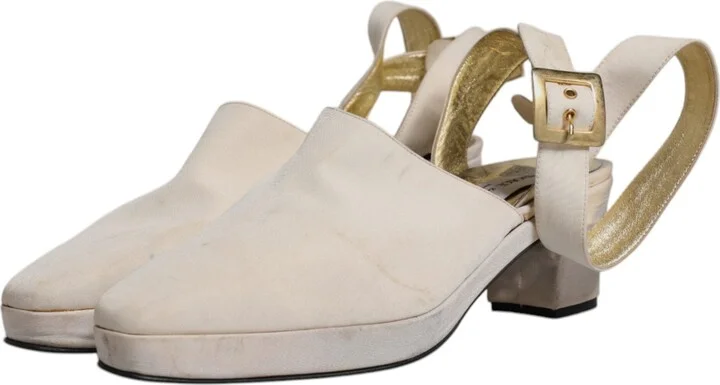 Off White Block Heels Slingback Sandals Women's Shoes (Pre-Owned) - Image 4
