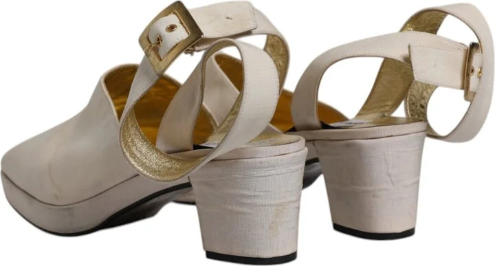 Off White Block Heels Slingback Sandals Women's Shoes (Pre-Owned) - Image 5