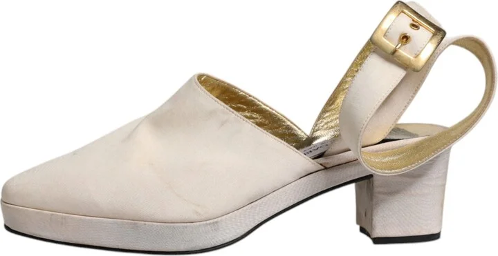 Off White Block Heels Slingback Sandals Women's Shoes (Pre-Owned) - Image 6