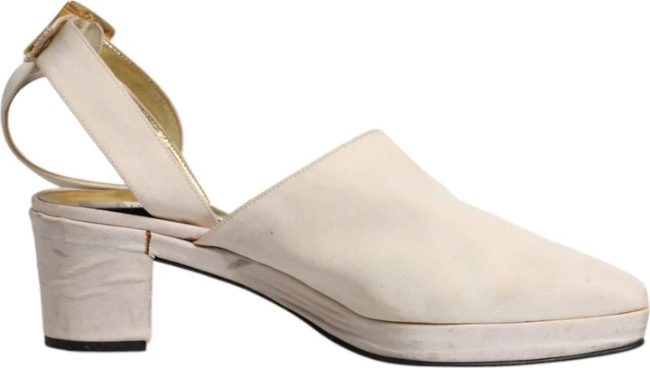 Off White Block Heels Slingback Sandals Women's Shoes (Pre-Owned)
