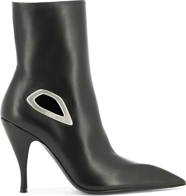 Off-White Crescent Pointed Toe Ankle Boots
