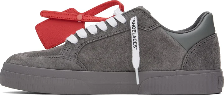 Off-White Gray Leather Vulcanized Sneakers - Image 3
