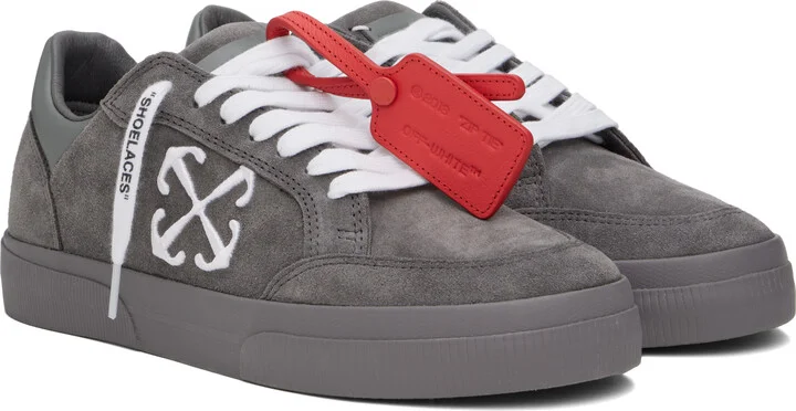 Off-White Gray Leather Vulcanized Sneakers - Image 4