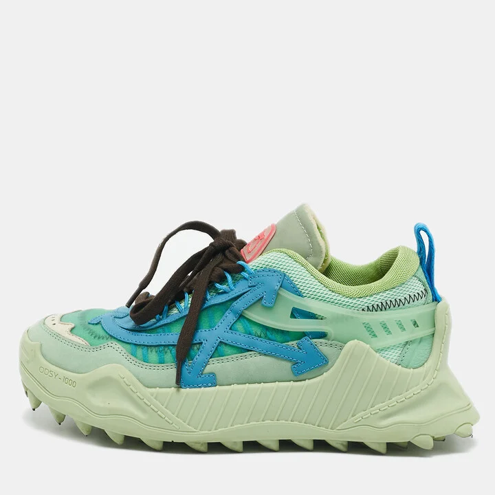 Off-White Green Leather and Mesh Odsy 1000 Lace Up Sneakers Size 39