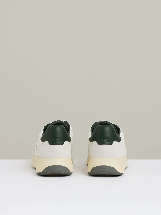 Off White/green Leather Suede Running Trainers - Image 4