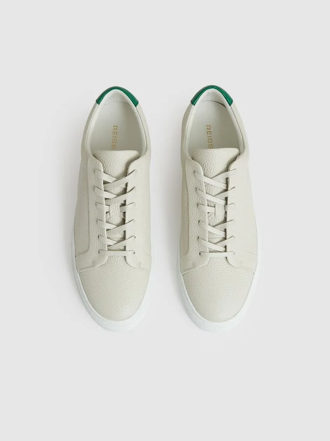 Off White/green Tumbled-leather Low-top Trainers - Image 2