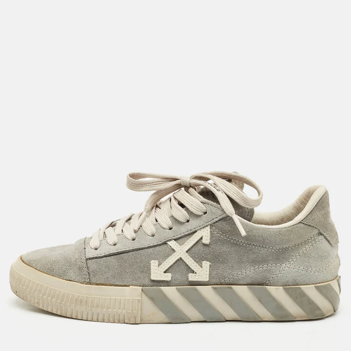 Off-White Grey Suede Vulcanized Low Top Sneakers Size 40