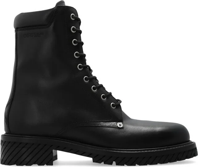 Off-White Logo Debossed Round-Toe Combat Boots