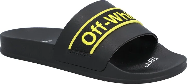 Off White logo-print leather slides