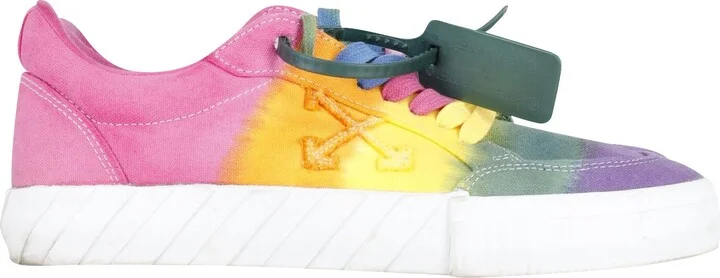 Off White Low Vulcanized Rainbow Sneakers in Multicolor Canvas