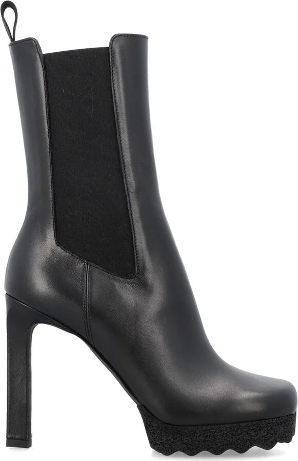 Off-White Round Toe High Heel Boots