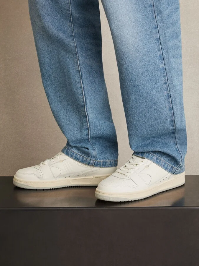 Off White/soft Blue Leather Low Top Trainers - Image 3
