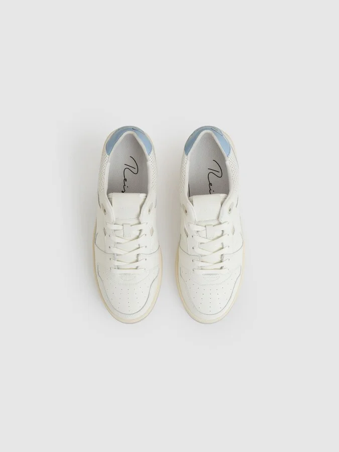 Off White/soft Blue Leather Low Top Trainers - Image 4