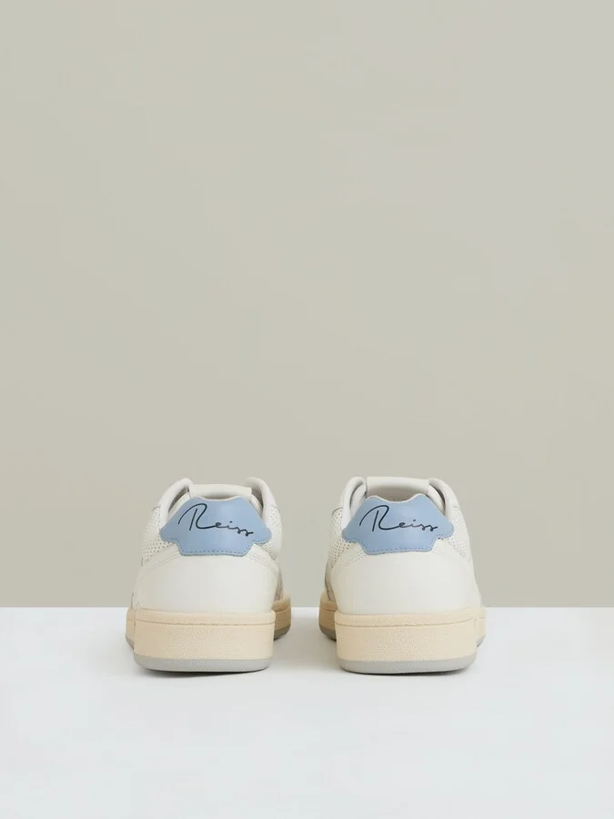 Off White/soft Blue Leather Low Top Trainers - Image 5