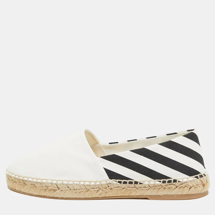 Off-White White/Black Canvas Slip On Espadrille Flats Size 39