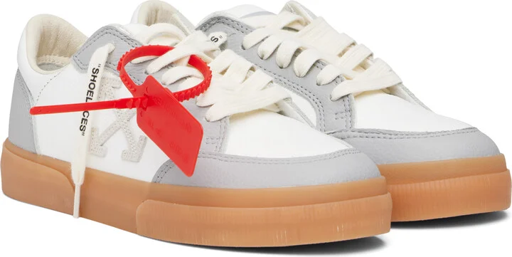 Off-White White & Gray New Low Vulcanized Leather Sneakers - Image 4