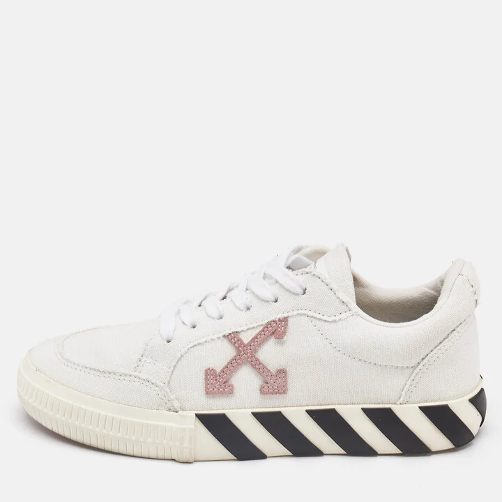 Off-White White/Pink Canvas and Suede Vulcanized Low Top Sneakers Size 37