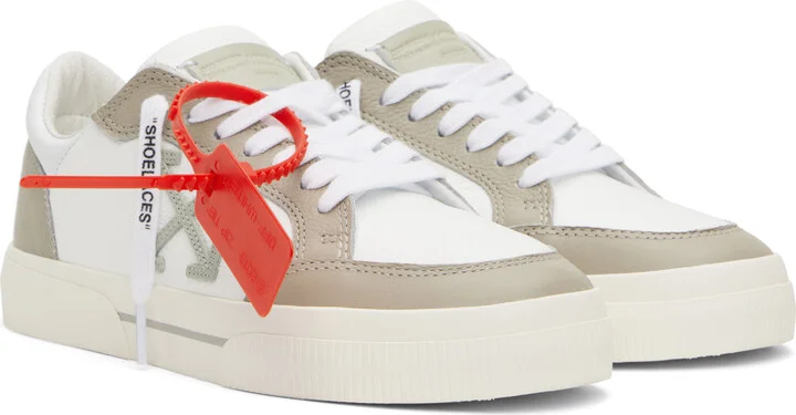 Off-White White & Taupe Vulcanized Leather Sneakers - Image 4